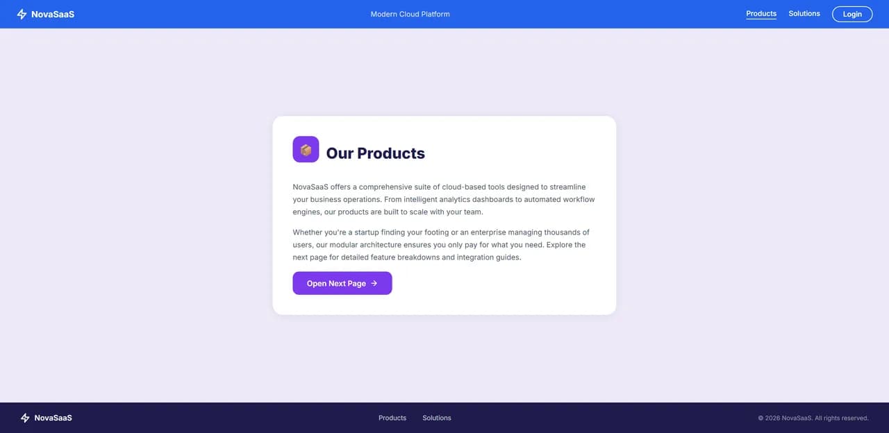 The demo site after the step: its Products page